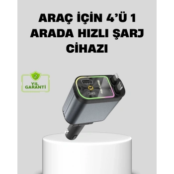CEYLAN ADAM Araç Şarj Cihazı 66W 4 Portlu Hızlı Şarj ve LED Işıklı