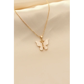 CEYLAN ADAM Beyaz Sedefli Kelebek Figürlü Kadın Kolye