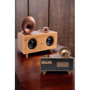 CEYLAN ADAM Bluetooth Hoparlör Ahşap Klasik Retro Gramofon Bluetooth Müzik Kutusu