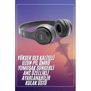 CEYLAN ADAM Bluetooth Kablosuz Kulaklık Siyah Wireless 5.0 Kulak Üstü Uzun Pil Ömrü