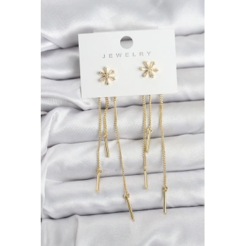 CEYLAN ADAM Çiçek Model Gold Pirinç Sallantılı Kadın Küpe