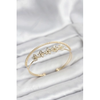 CEYLAN ADAM Çiçek Model Pirinç Gold Renk Kadın Bileklik