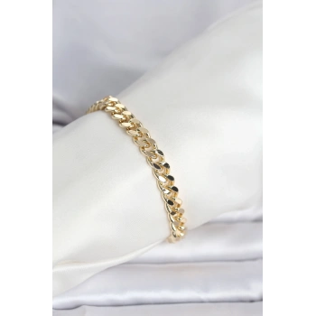 Mey İthalat® CM 14K Gold Renk Ezme Kalın Zincir Model Kadın Bileklik