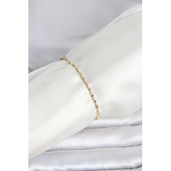 Mey İthalat® CM 14K Gold Renk Yassı Ezme Burgu Model Kadın Bileklik