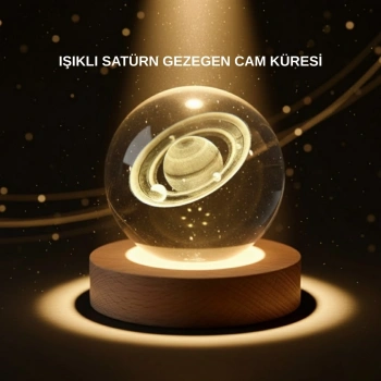CEYLAN ADAM Dekoratif 3D Satürn Motifli Kristal Küre Işıklı Gece Lambası