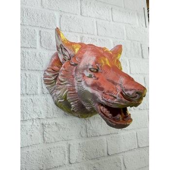 CEYLAN ADAM Dekoratif Altın Gold Kurt Duvar Heykeli Asılabilir Hediyelik 25x19 cm