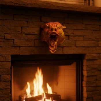 CEYLAN ADAM Dekoratif Asılabilir Jaguar Başı 3D Duvar Heykeli Gold Red 20x16 cm