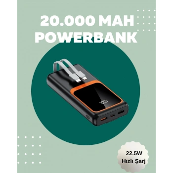 CEYLAN ADAM Dijital Ekranlı 20.000 mAh Powerbank | 22.5W Hızlı Şarj + Çoklu Bağlantı Seçeneği