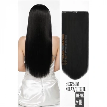 CEYLAN ADAM Doğal Görünümlü Düz Siyah Sentetik Kaynak Saç – RENK KOD:#1B  Kolay Tak Çıkar, Işıltılı Etki!