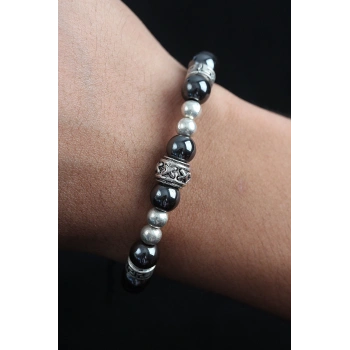 CEYLAN ADAM Doğal Taş X Model Antrasit Renk Asansörlü Erkek Bileklik