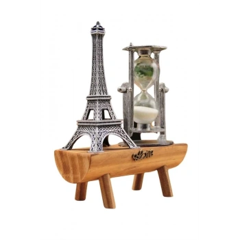 CEYLAN ADAM Eyfel Kulesi Tasarımlı Kum Saati Kristalleştirilmiş Kum Saati Dekoratif Ahşap Görünümlü