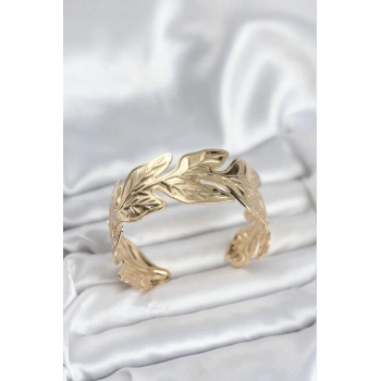 CEYLAN ADAM Gold Renk Pirinç Levha Yaprak Model Kadın Bileklik