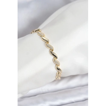 CEYLAN ADAM Gold Renk Sıralı Damla Model Zirkon Taşlı Pirinç Kadın Bileklik