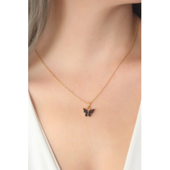 CEYLAN ADAM Gold Siyah Renk Kelebek Figür Kadın Kolye