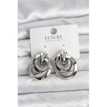 CEYLAN ADAM Gümüş Renk Halka Model Pirinç Kadın Küpe