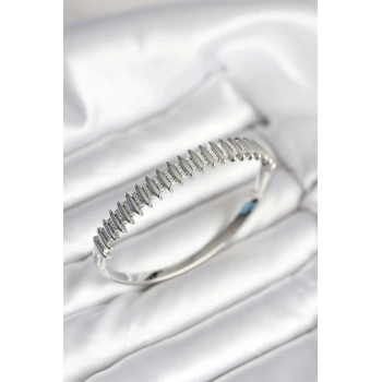 CEYLAN ADAM Gümüş Renk Zirkon Taşlı Pirinç Kadın Kelepçe