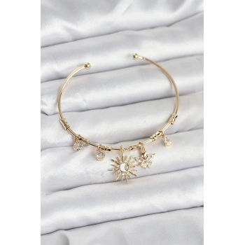 CEYLAN ADAM Güneş Charmlı Gold Renk Pirinç Kadın Bileklik