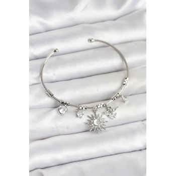 CEYLAN ADAM Güneş Charmlı Gümüş Renk Pirinç Kadın Bileklik