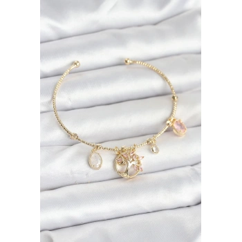 CEYLAN ADAM Hayat Ağacı Charmlı Gold Renk Pirinç Kadın Bileklik