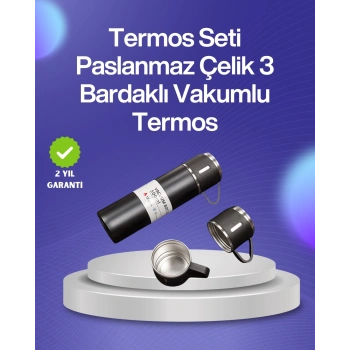 CEYLAN ADAM Isıyı Uzun Süre Koruyan 500 ml Termos Seti | Çelik Gövde, 2 Bardaklı, Hediye Kutulu
