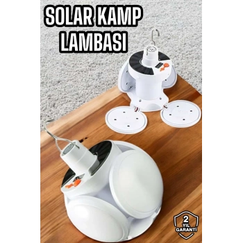 CEYLAN ADAM Kamp Lambası Işıldak Beyaz Işık Güneş Enerjili Solar Aydınlatma 5 Kanatlı Katlanabilir