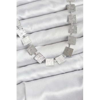 CEYLAN ADAM Kare Plaka Model Gümüş Renk Kadın Kolye