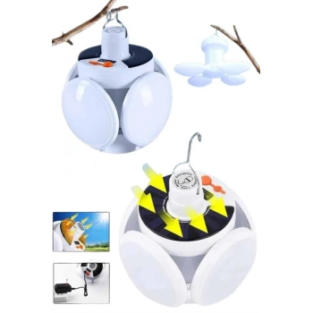 CEYLAN ADAM Katlanabilir Askılı Kamp Lambası 5 Kanatlı Pratik Güneş Enerjili