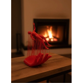 CEYLAN ADAM Kırmızı El ve İnsan Figürü Dekoratif Biblo Salon Ofis Raf ve Konsol Üstü İçin 12x18 cm