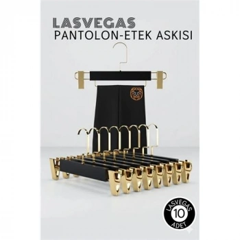 CEYLAN ADAM LasVegas  Siyah Ahşap Pantolon ve Etek Askı Seti 10lu Set, Lüks Amerikan Kancalı
