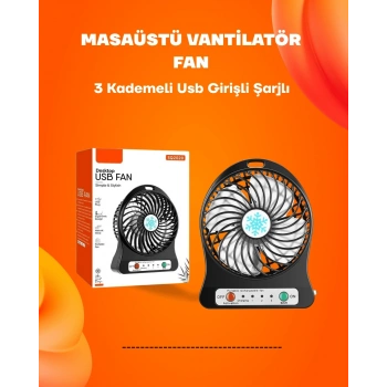 CEYLAN ADAM Mini Vantilatör Masaüstü – USB Girişli, Şarjlı, 3 Kademe, Sessiz Motor, Işıklı
