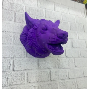 CEYLAN ADAM Mor Renk 3D Kurt Başı Duvar Dekoru Asılabilir Maskot Heykel 25x19 cm