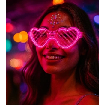CEYLAN ADAM Pembe LED Işıklı Kalp Gözlük – 3 Modlu Parti &