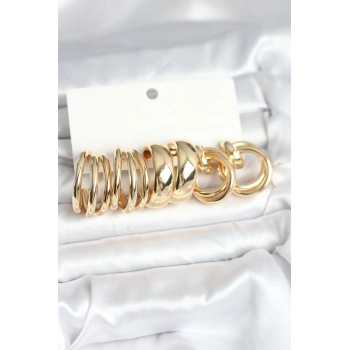 CEYLAN ADAM Pirinç Gold Renk 3 Çift Vintage Kadın Küpe Seti