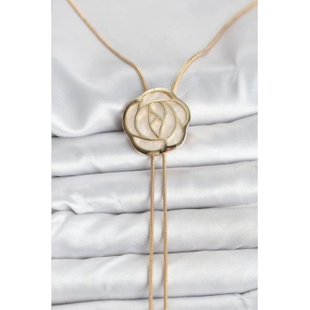 CEYLAN ADAM Pirinç Gold Renk Gül Model Asansörlü Kadın Kolye