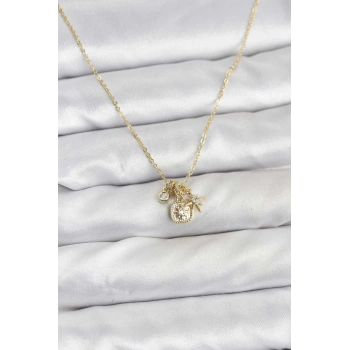 CEYLAN ADAM Pirinç Gold Renk Minimal Charmlı Kadın Kolye