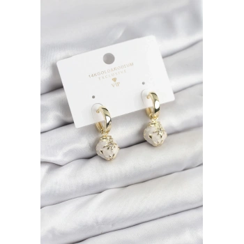 CEYLAN ADAM Pirinç Gold Renk Topçuk Model Mineli Halka Kadın Küpe