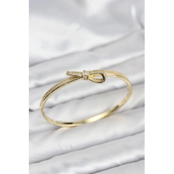 CEYLAN ADAM Pirinç Gold Renk Zirkon Taşlı Fiyonk Model Kadın Kelepçe Bileklik