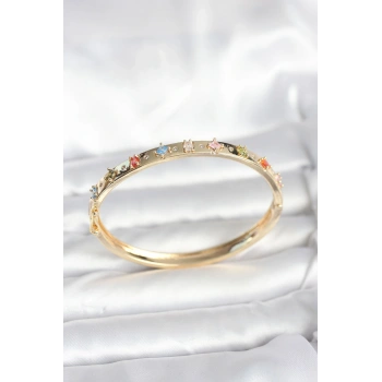 CEYLAN ADAM Pirinç Gold Renk Zirkon Taşlı Kelepçe Bileklik