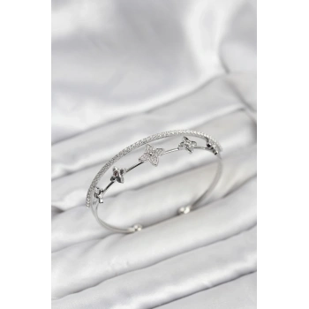 CEYLAN ADAM Pirinç Gümüş Renk Çiçek Model Kadın Bileklik