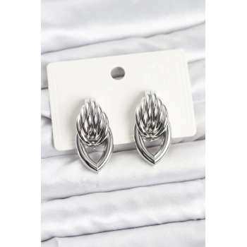 CEYLAN ADAM Pirinç Gümüş Renk Sarmal Damla Model Vintage Kadın Küpe