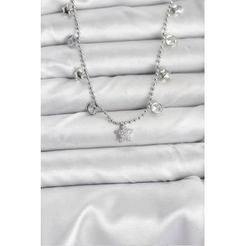 CEYLAN ADAM Pirinç Gümüş Renk Yıldız Model Kadın Kolye