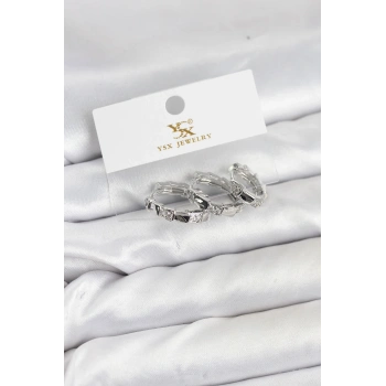 CEYLAN ADAM Pirinç Gümüş Renk Zirkon Taşlı Halka Yılan Model YSX Trio Küpe Seti