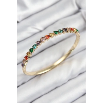CEYLAN ADAM Pirinç Renkli Zirkon Taşlı Kalp Model Gold Renk Kadın Kelepçe