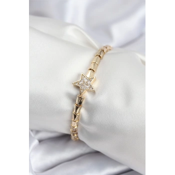 CEYLAN ADAM Pirinç VIP Seri Gold Renk Zirkon Taşlı Yıldız Model Kadın Bileklik
