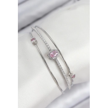 CEYLAN ADAM Pirinç Zirkon Taşlı Baget Model Gümüş Renk Kadın Bileklik