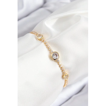CEYLAN ADAM Pirinç Zirkon Taşlı Daire Model Gold Renk Asansörlü Kadın Bileklik