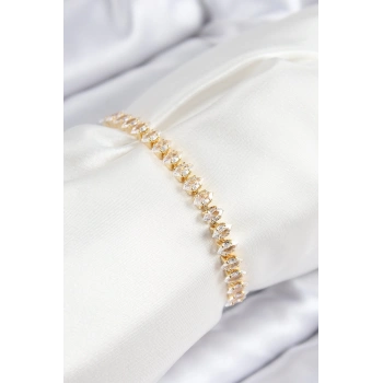 CEYLAN ADAM Pirinç Zirkon Taşlı Damla Model Gold Renk Asansörlü Kadın Bileklik