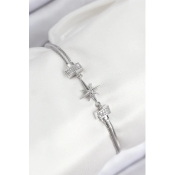 CEYLAN ADAM Pirinç Zirkon Taşlı Kutup Yıldızı Model Gümüş Renk Kadın Bileklik