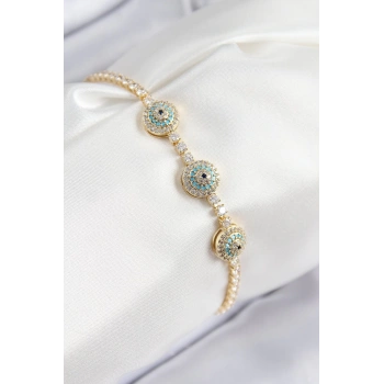 CEYLAN ADAM Pirinç Zirkon Taşlı Nazar Model Gold Renk Kadın Bileklik