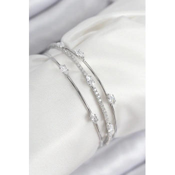 CEYLAN ADAM Pirinç Zirkon Taşlı Su Yolu Model Gümüş Renk Kadın Bileklik